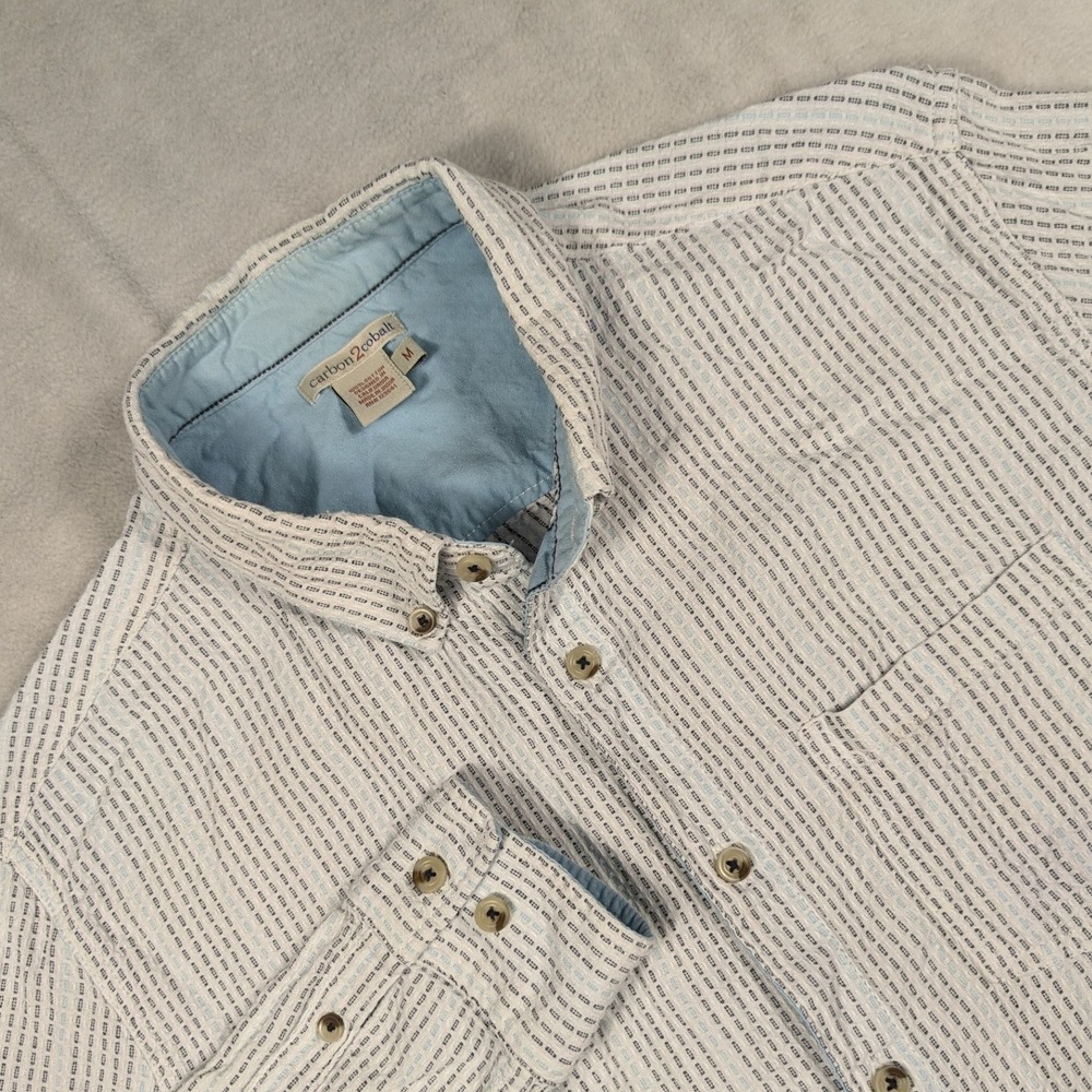 Carbon 2 Cobalt Mens Medium Cotton Dobby Stripe Button Down Shirt Light Blue